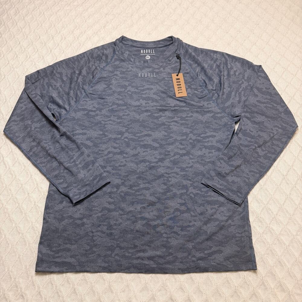 NoBull Shirt Mens XL Gray Camo Pullover Long Sleeve Crew Run Training Fitness